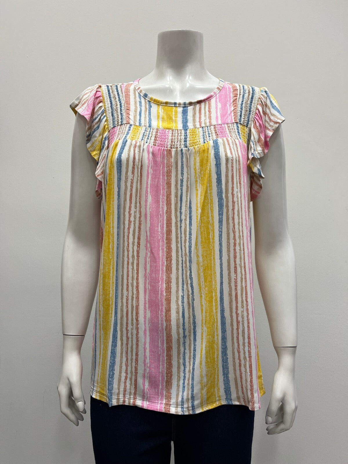 Pastel Striped Flutter Sleeve Top – Size Large