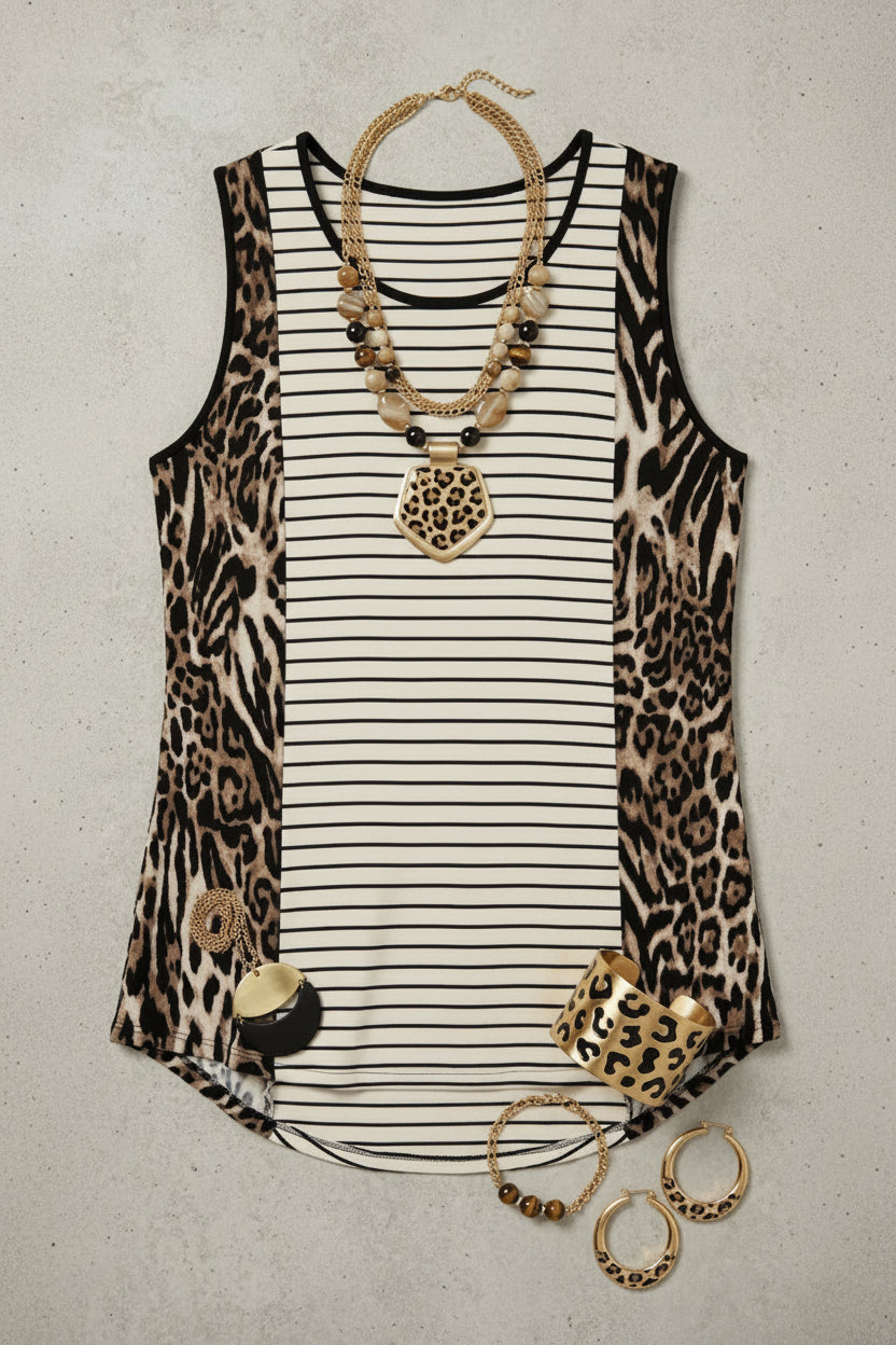 Striped & Leopard Contrast Tank – Size XL