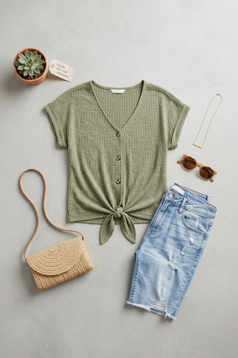 The Laurel Tie-Front Waffle Knit Top