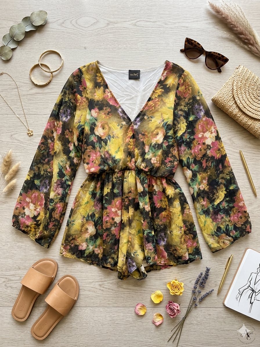 Midnight Meadow Floral Ruffle Romper - Women's Size Medium