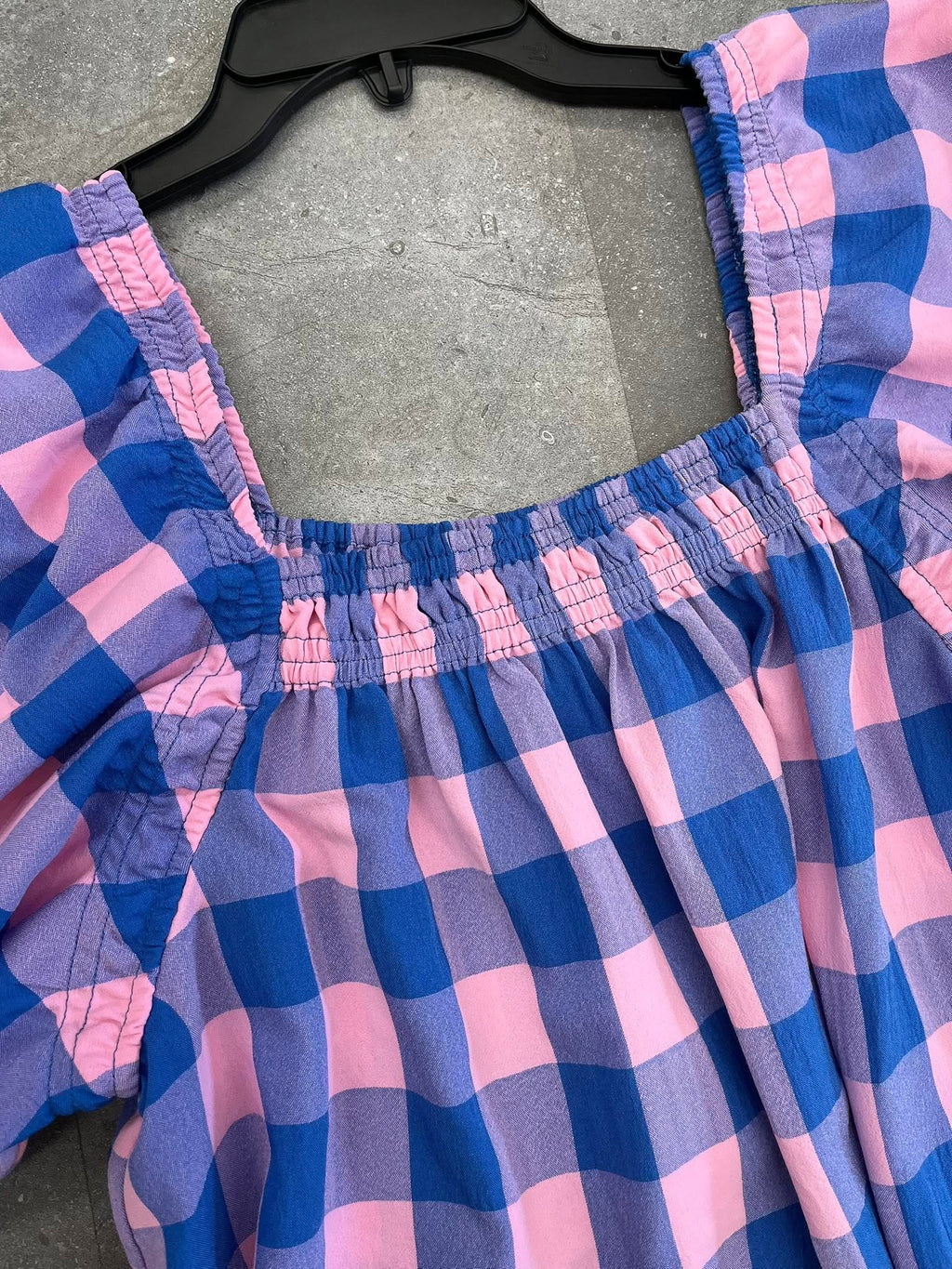 Sophia Gingham Puff-Sleeve Blouse - Size Large