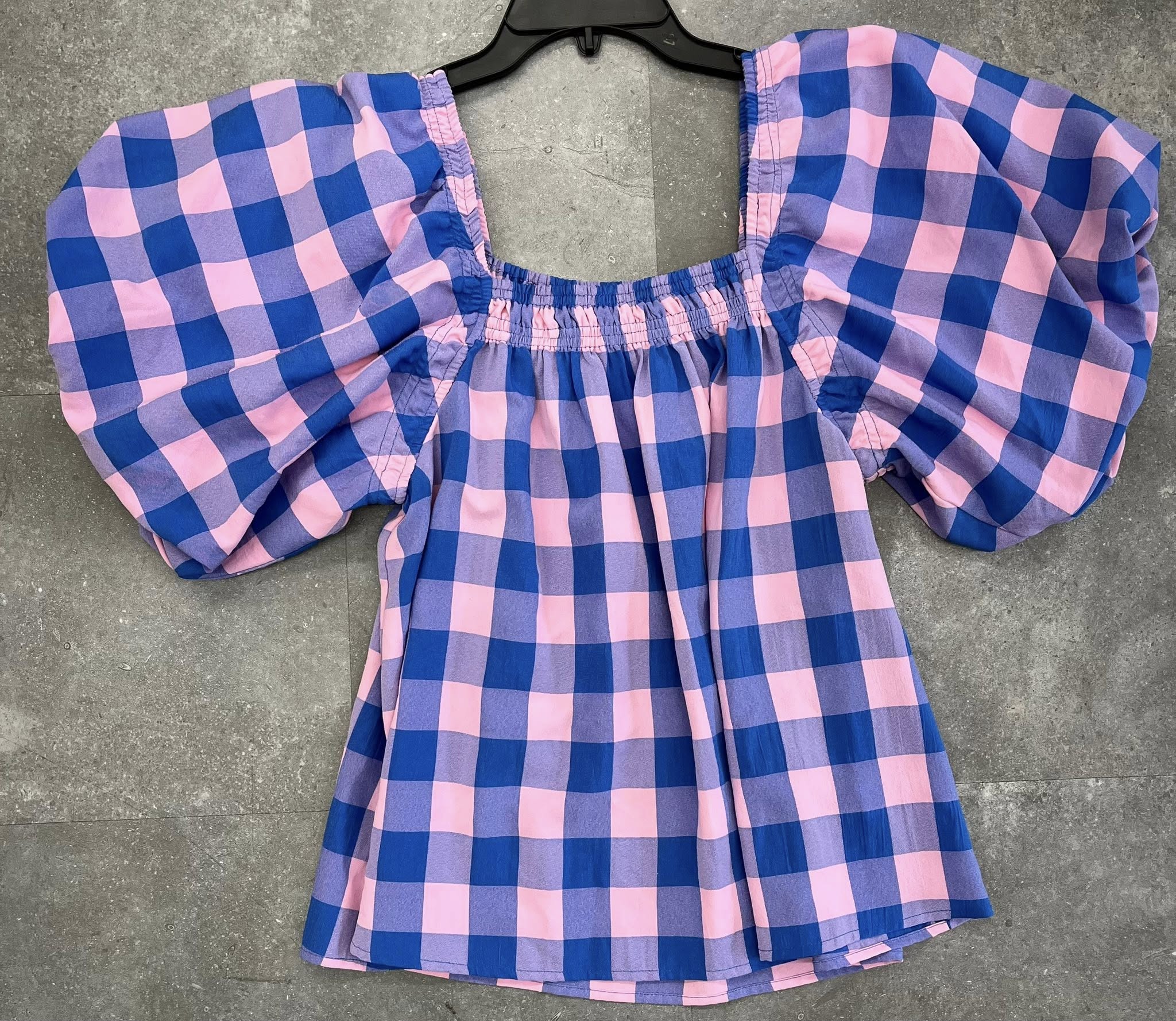 Sophia Gingham Puff-Sleeve Blouse - Size Large