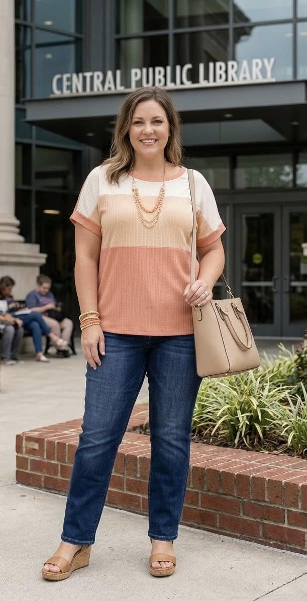 The Canyon Sunset Ribbed Top & Flex-Denim Set - Size (T) 2Xl (B)2XL