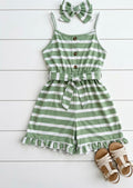 "Sage Stripes" Ruffled Romper Set