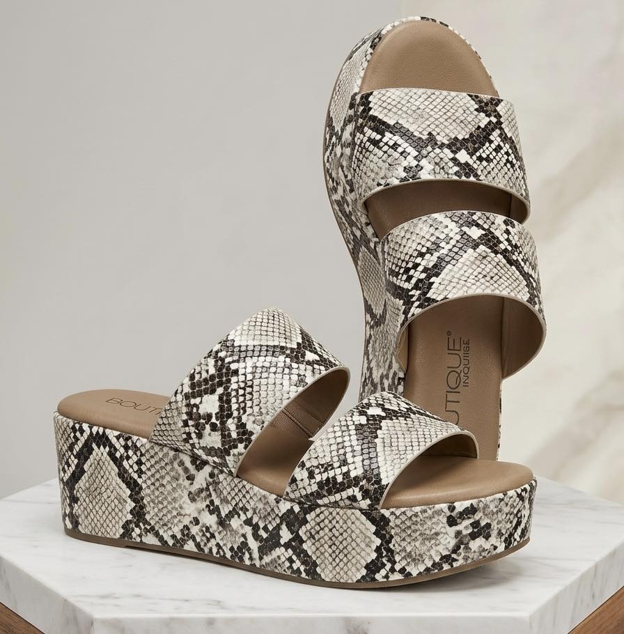 The Serpentine Platform Collection: Luxury Python-Print Slides (Size 8.5)