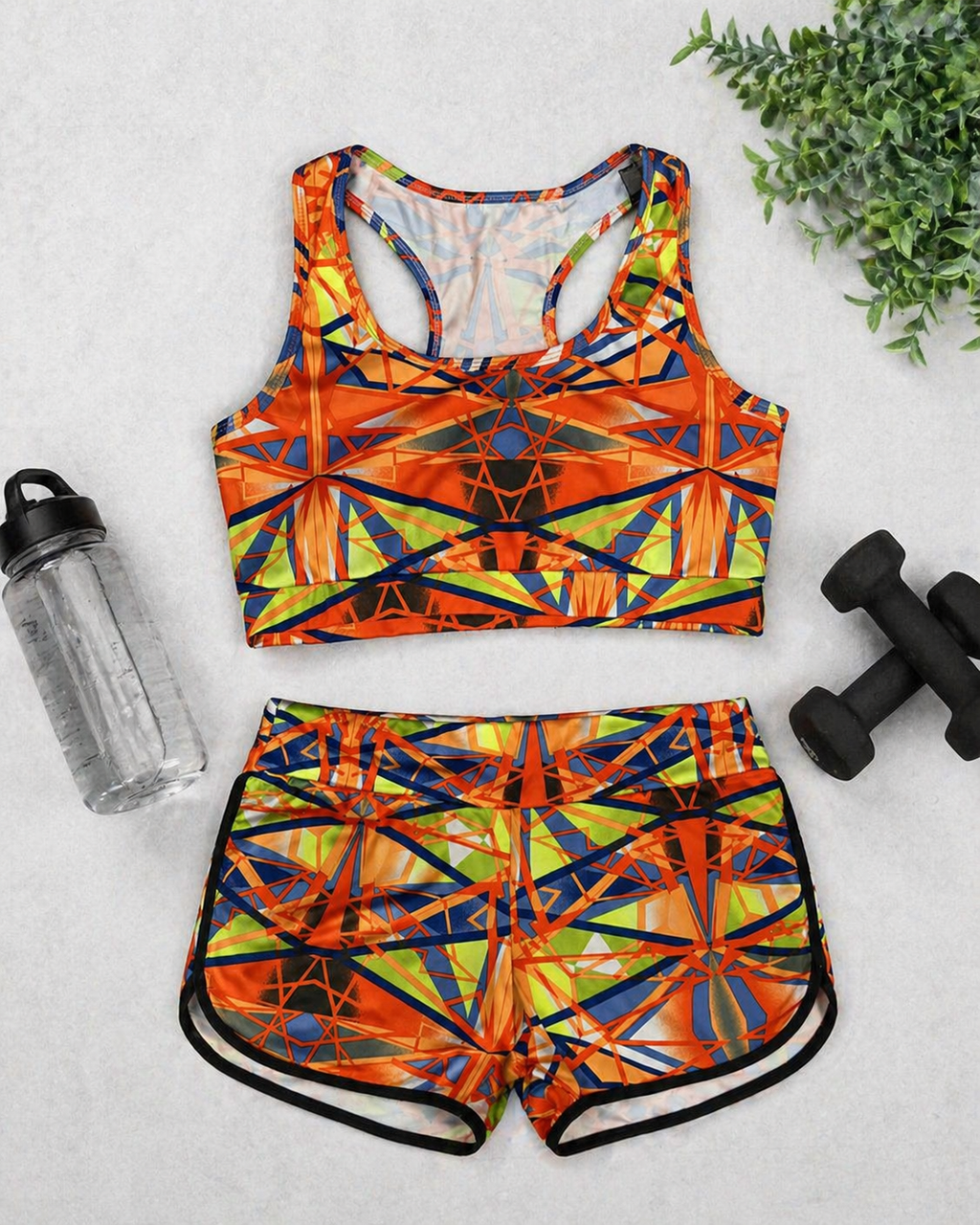 Vibrant Geometric Abstract Activewear Set - Size L/XL