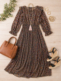 Romantic Floral Pleated Maxi Dress with Ruffle Details – Women’s Size Large