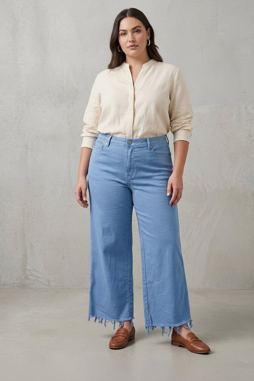 High-Rise Ocean Breeze Wide-Leg Crop with Frayed Hem - Womens Size 13 - Judy Blue Brand