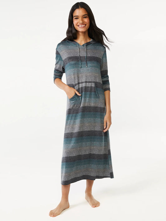Cozy Striped Hoodie Midi Dress – Size Small