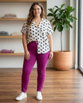 "Midnight Melody" Button-Up Blouse - Black & White Bird Print