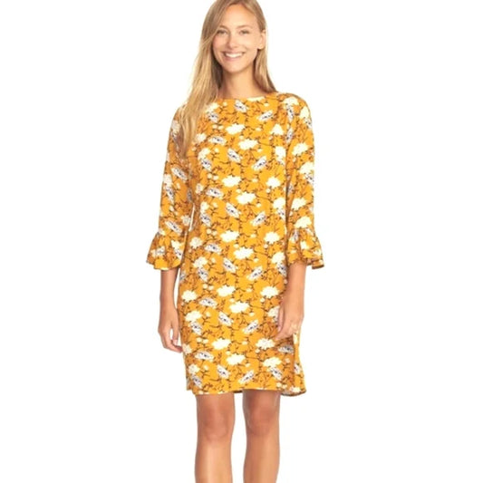 Golden Bloom Ruffle-Sleeve Shift Dress – Size Large 🌼✨
