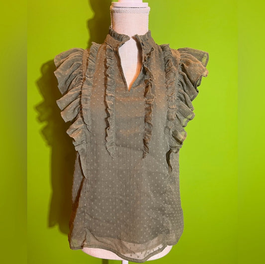 Olive Ruffle Mock Neck Blouse – Size Small