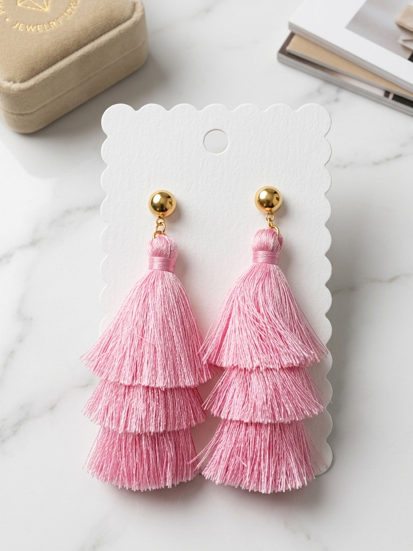Pretty in Pink: Three-Tier Tassel Statement Earrings