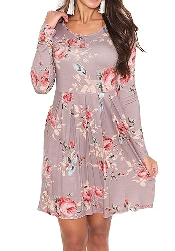 Dusty Rose Floral Long Sleeve Skater Dress – Size Small 🌸✨