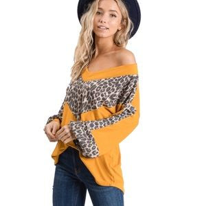 Golden Leopard Block Off-Shoulder Top – Size Large