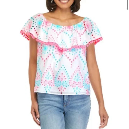 Boho Off-Shoulder Ruffle Top – Size Small
