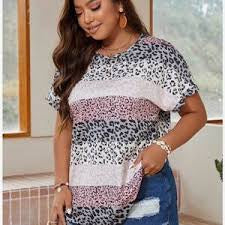 Colorblock Leopard Print Tee – Size Large