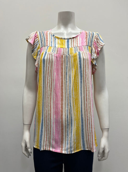 Pastel Striped Flutter Sleeve Top – Size Large