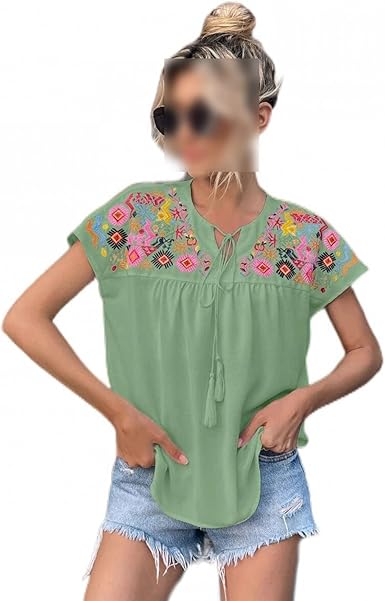 Sage Green Embroidered Boho Top – Size Medium