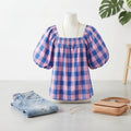 Sophia Gingham Puff-Sleeve Blouse - Size Large