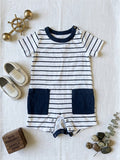 Classic Navy Stripe Pocket Romper - Size 3–6 Months