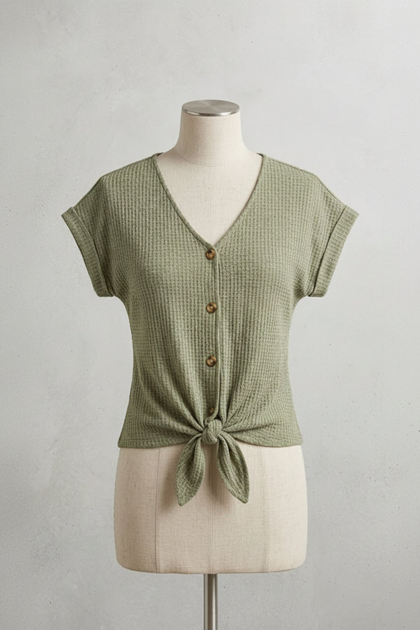 The Laurel Tie-Front Waffle Knit Top