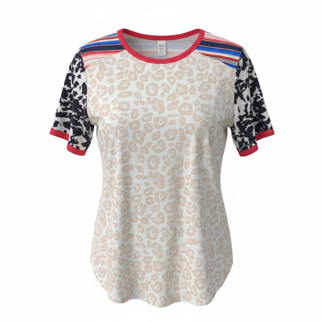 Unbranded size largeWestern Mixed-Print Leopard & Serape Contrast Top – Women’s Size Large